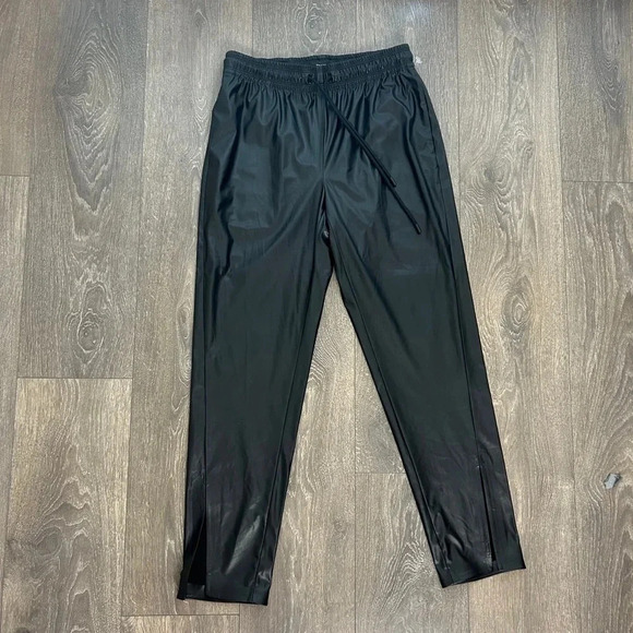 Theory Split hem Ankle Leather Pant Black Slit Pull On Straight Leg size 00 - Picture 4 of 15